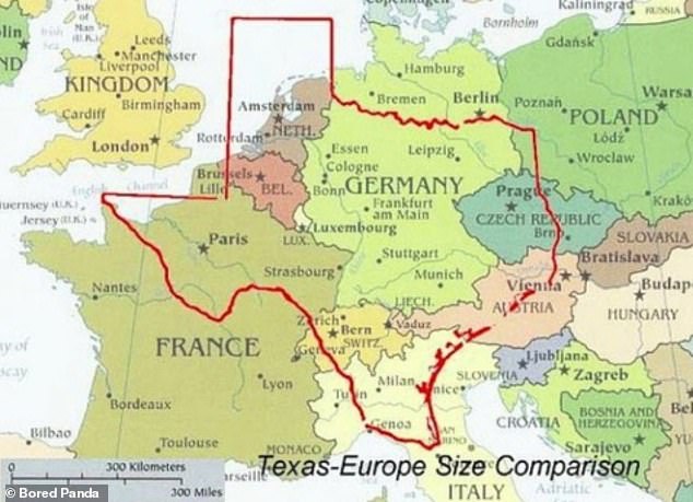 An anderer Stelle zeigte eine andere Grafik, dass Texas fast zu ganz Deutschland und vielen seiner Nachbarstaaten passt