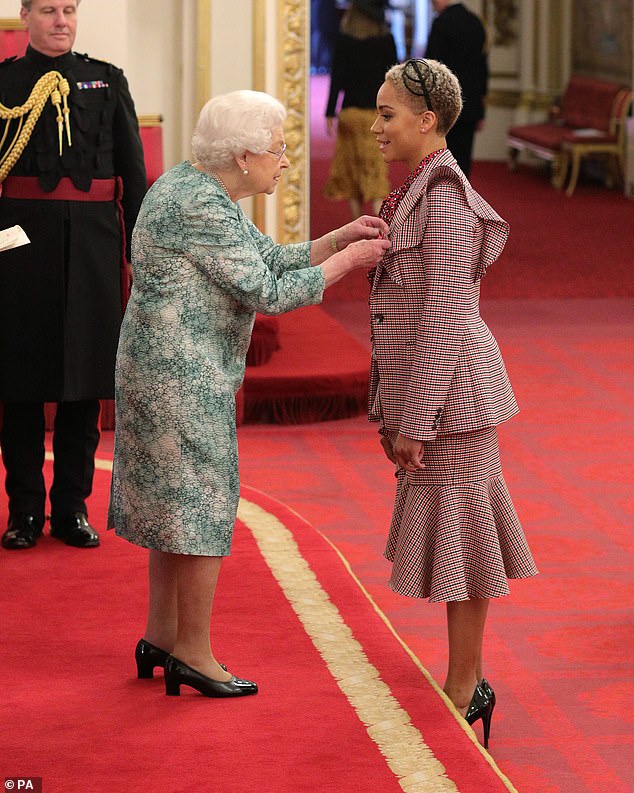In 2019, Cush was awarded an OBE in recognition for her services to drama. Pictured during the ceremony at Windsor Castle