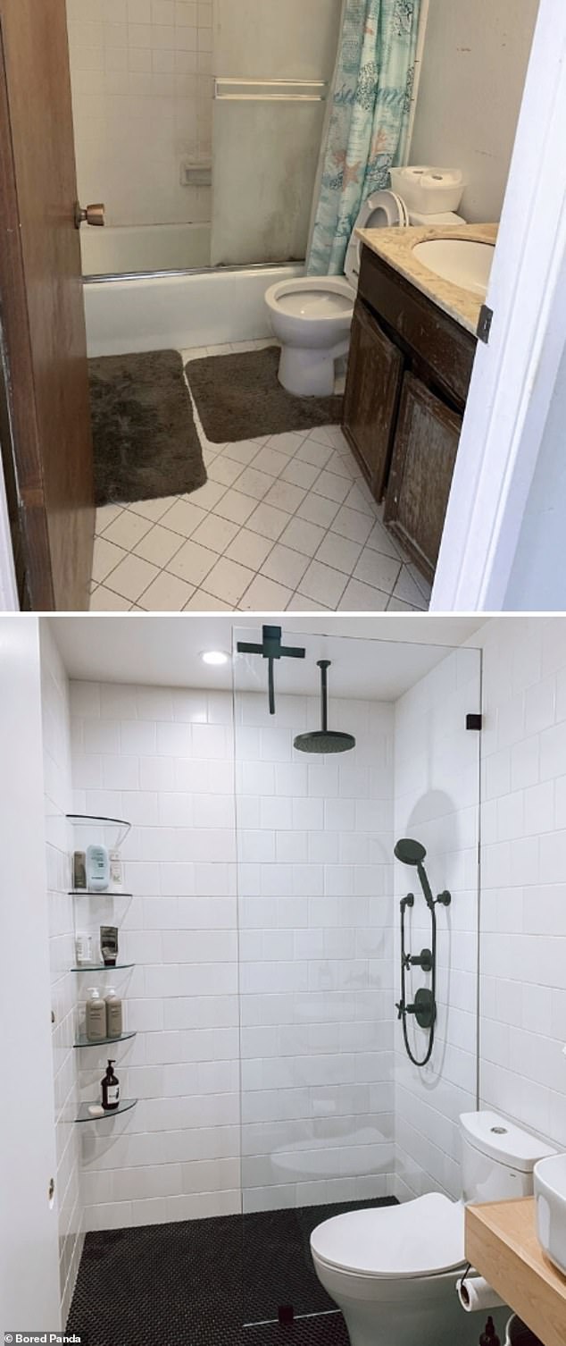 An anderer Stelle hat eine andere Person aus den USA ihrem Bad ein modernes Makeover verpasst und den kleinen Raum in die Gegenwart verwandelt