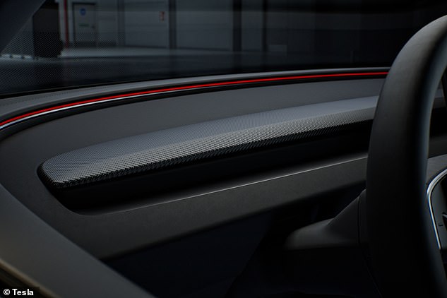 Das Performance-Modell ist außerdem mit Carbonfaser-Details ausgestattet – mit Teslas erstem speziellen Carbongewebe