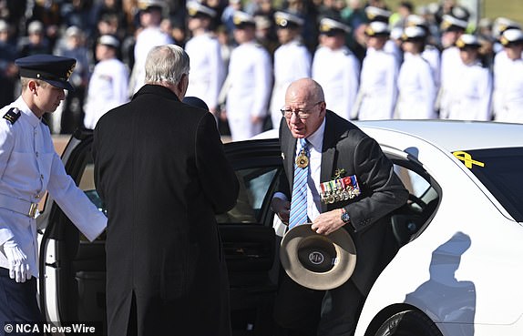 CANBERRA, AUSTRALIA, NewsWire Photos. APRIL 25, 2024: Governor-General of Australia, David Hurley arrives for the ANZAC Day Veterans' March at the Australian War Memorial Canberra. Picture: NCA NewsWire / Martin Ollman
