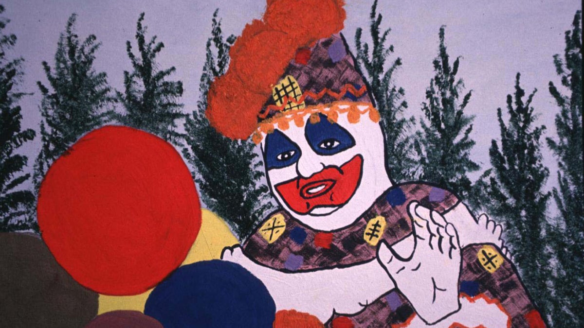 Ein Foto von John Wayne Gacys gemaltem Selbstporträt im Clownkostüm