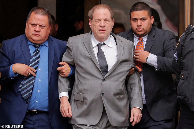 He has denied the charges against him and claimed that all encounters with his accusers were consensual. Pictured: Weinstein leaving a hearing in his sexual assault case in New York in 2019