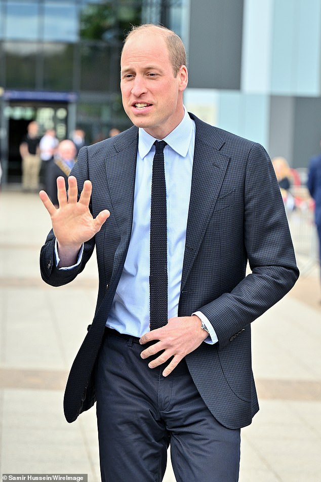 A royal wave goodbye: William bid farewell to the children before getting in the car to head off for his next engagement