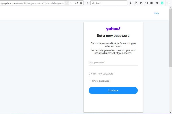 Yahoos Passwort-Erstellungsbildschirm.