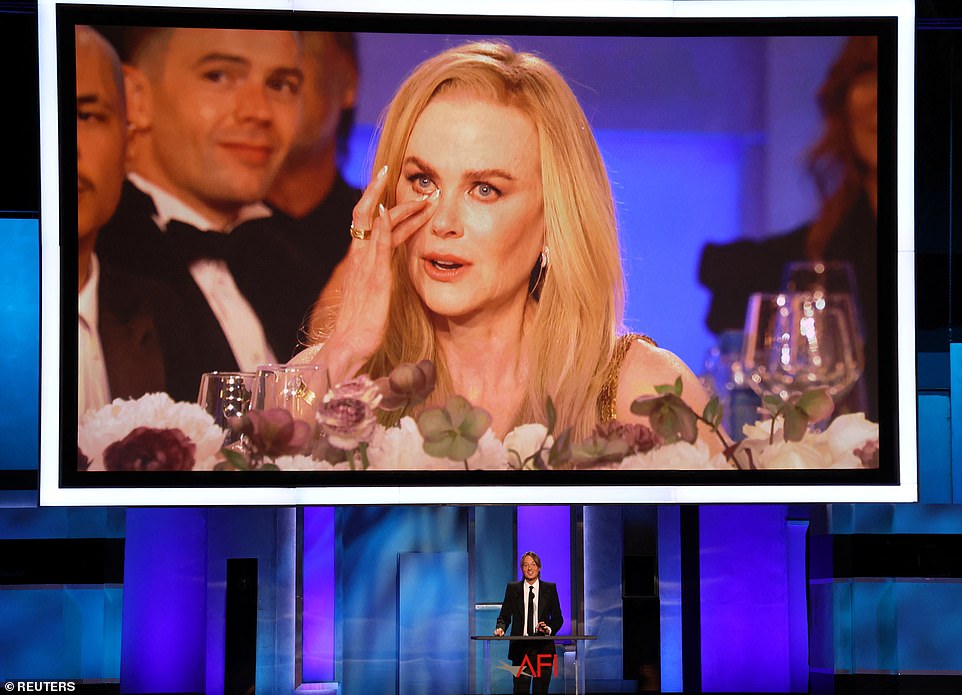Nicole remained moved during her husband's speech during the big night in L.A.
