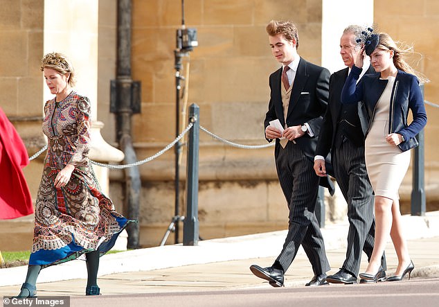 Serena, Countess of Snowdon, Charles Armstrong-Jones, Viscount Linley, David Armstrong-Jones, 2nd Earl of Snowdon and Lady Margarita Armstrong-Jones attend the wedding of Princess Eugenie of York and Jack Brooksbank at St George's Chapel on October 12, 2018 in Windsor