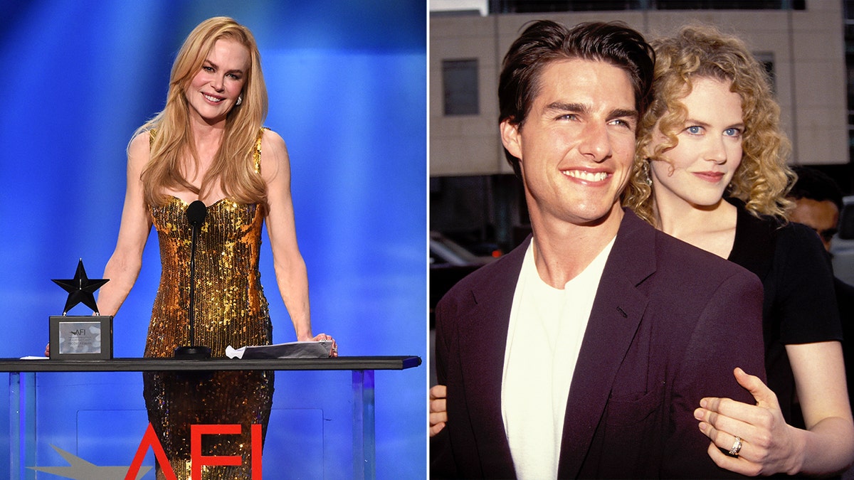 Nebeneinander Fotos von Nicole Kidman mit einem älteren Foto von Tom Cruise mit Nicole Kidman