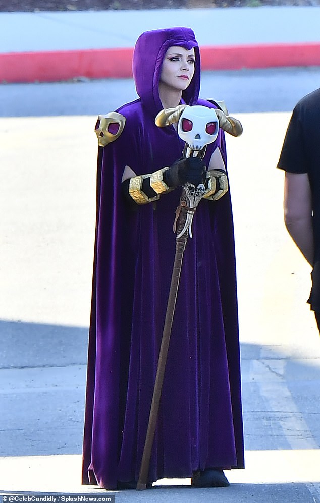 Speaking of purple, Wednesday actress Christina Ricci wore a purple velvet cloak and clutched skull-headed staff as the villain BoWitch