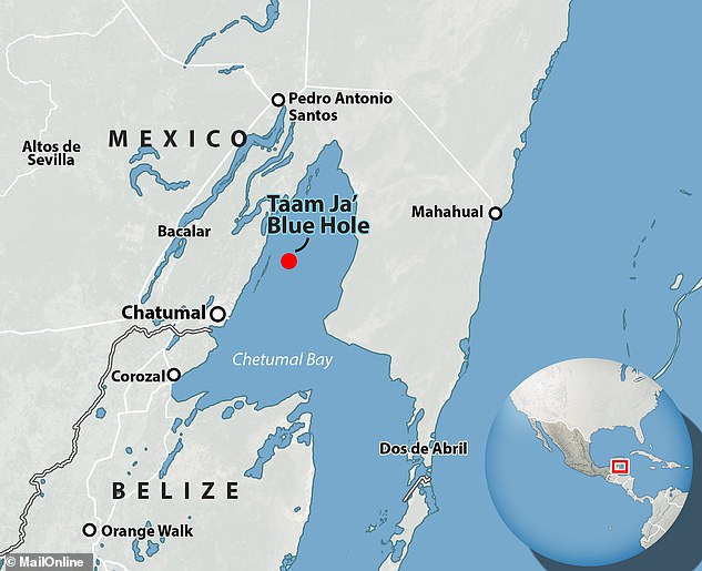 Taam Ja' liegt in der Bucht von Chetumal vor der Südostküste der Halbinsel Yucatán in Mexiko