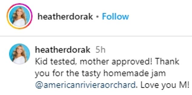Heather Dorak bedankte sich in einem Instagram-Post bei ihrer Freundin Meghan für die „leckere hausgemachte Marmelade“.