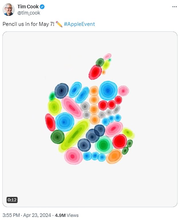 Der Apple-Chef forderte seine X-Follower außerdem auf, „uns einzuzeichnen“, womit er auf die Pläne des Unternehmens anspielte.  Die Veranstaltung wird am 7. Mai ab 10 Uhr Eastern Time (15 Uhr BST) online auf Apple TV und der Apple-Website gestreamt