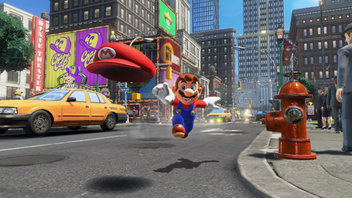 Mario wirft seinen Hut.