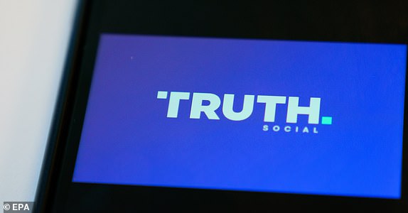 epa11266115 The Truth Social app seen on a mobile phone in Washington, DC, USA, 08 April 2024. Trump Media and Technology Group, which owns Truth Social, saw its stocks fall by 10 percent on 08 April after peaking the day after the company went public on 26 March 2024.  EPA/WILL OLIVER
