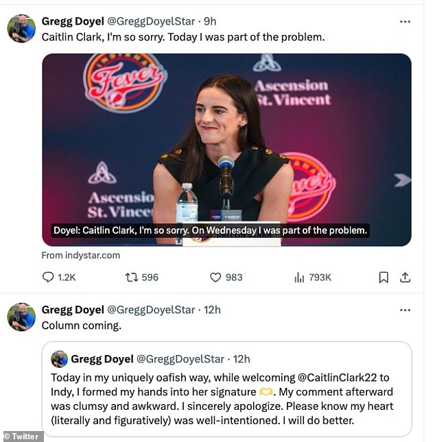 Gregg Doyel hat sich seit dem Vorfall vom Mittwoch in den sozialen Medien und in einer Kolumne entschuldigt