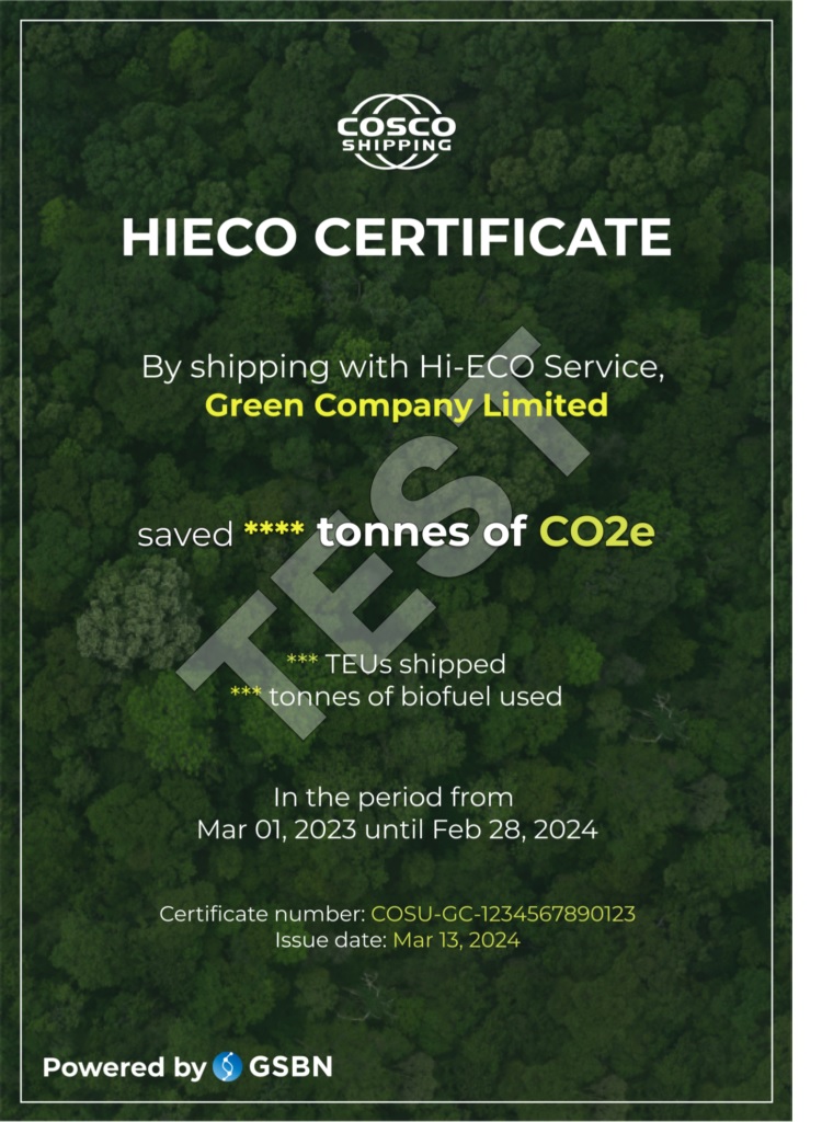 Grünes COSCO-Versandzertifikat