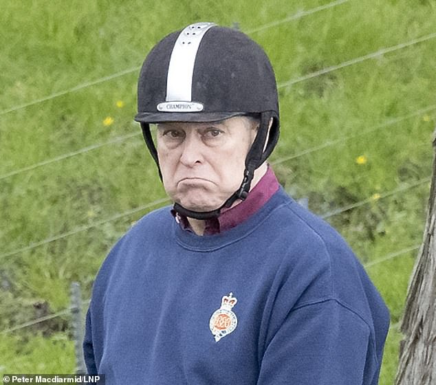 Prince Andrew appeared glum on Saturday as he went riding the day after Netflix's film about his disastrous Newsnight interview was released