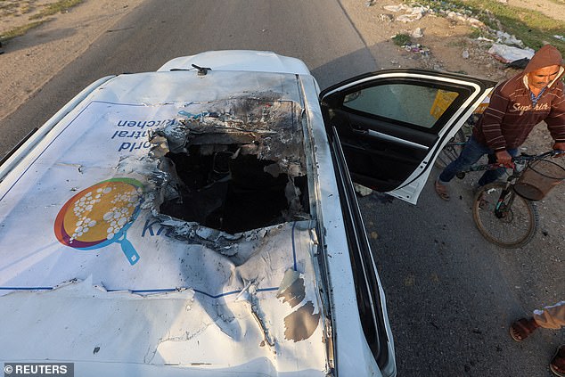 Damage to one of the three cars that was struck in the attack on Monday is seen on Tuesday