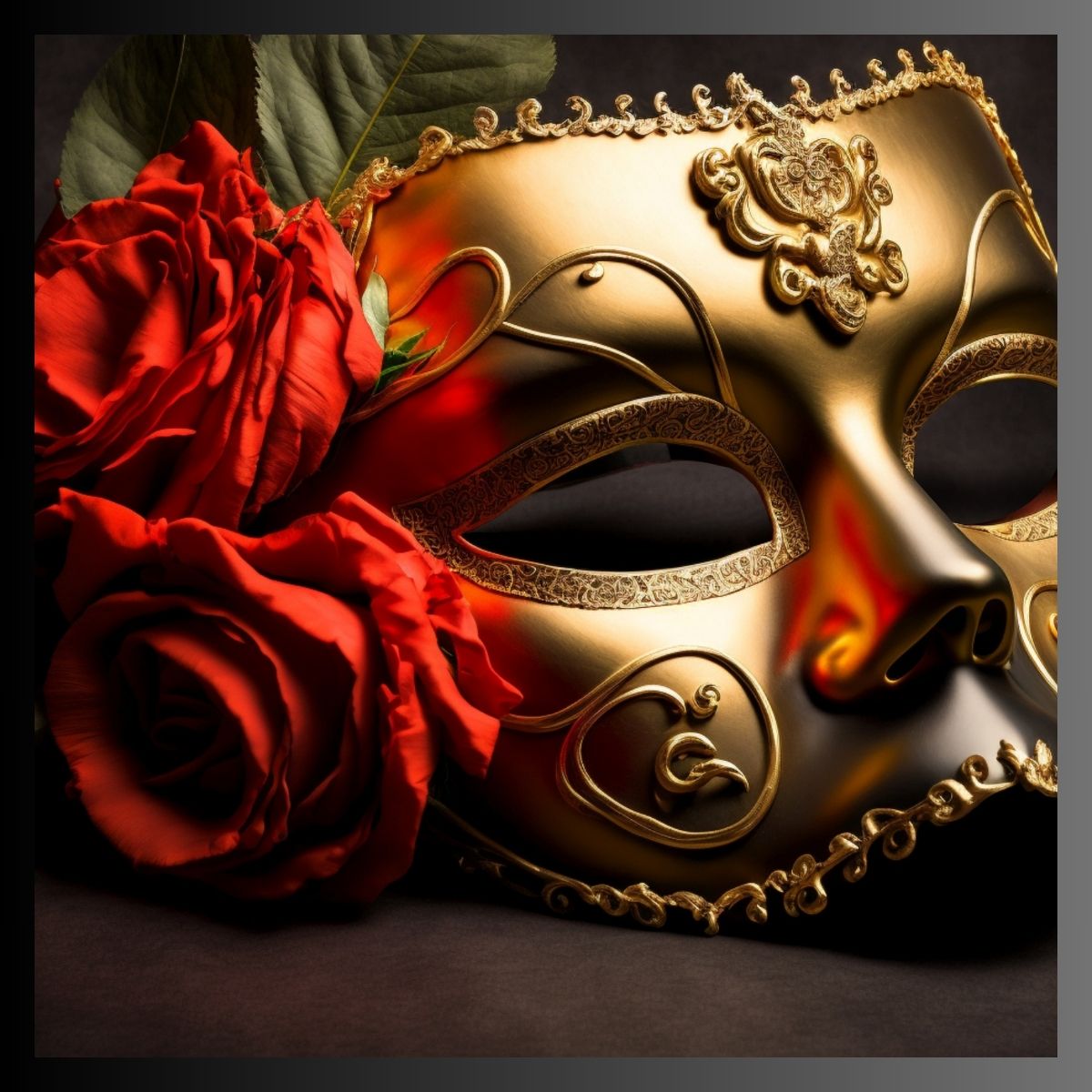 Bild von Rosen und Maske, die die Synastrie von Mars, Trigon und Venus symbolisieren