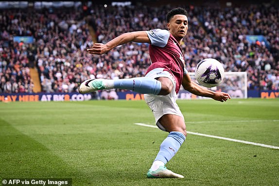 Aston Villa's English striker #11 Ollie Watkins shoots the ball during the English Premier League football match between Aston Villa and Brentford at Villa Park in Birmingham, central England on April 6, 2024. (Photo by Oli SCARFF / AFP) / RESTRICTED TO EDITORIAL USE. No use with unauthorized audio, video, data, fixture lists, club/league logos or 'live' services. Online in-match use limited to 120 images. An additional 40 images may be used in extra time. No video emulation. Social media in-match use limited to 120 images. An additional 40 images may be used in extra time. No use in betting publications, games or single club/league/player publications. /  (Photo by OLI SCARFF/AFP via Getty Images)