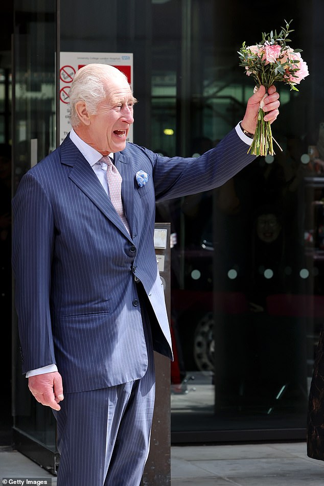 As Charles departed from the hospital he was spotted holding a stunning bouquet of flowers