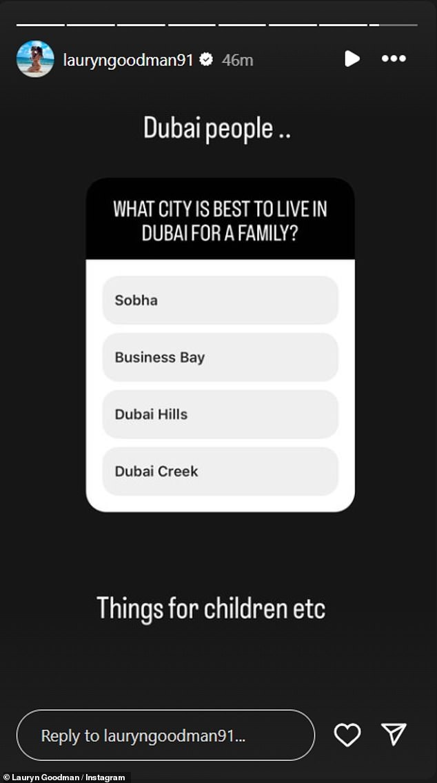 Lauryn postete in ihren Instagram Stories auch eine Umfrage, in der sie ihre Follower nach ihren Empfehlungen für Unternehmungen mit Kindern in Dubai befragte