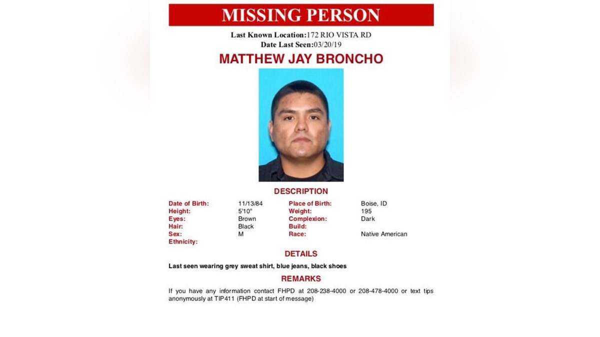 Flyer zur vermissten Person von Matthew Broncho