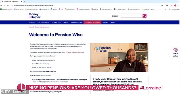Claer hat eine Reihe von Ressourcen bereitgestellt, die Ihnen bei der Suche nach fehlenden Renten helfen können, darunter die Website „Pension Wise“ (im Bild).