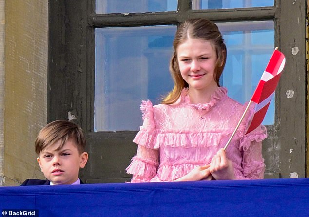 Princess Victoria of Sweden's children Princess Estelle and Prince Oscar at the welcome ceremony for the Danish King and Queen