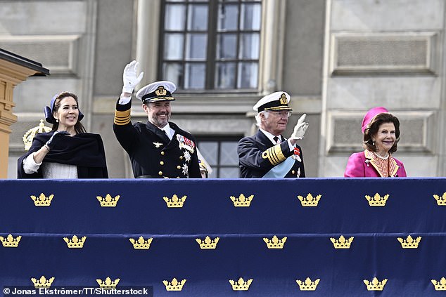 Queen Mary, King Frederik X, King Carl Gustaf and Queen Silvia at the Royal Palace in Stockholm, Sweden