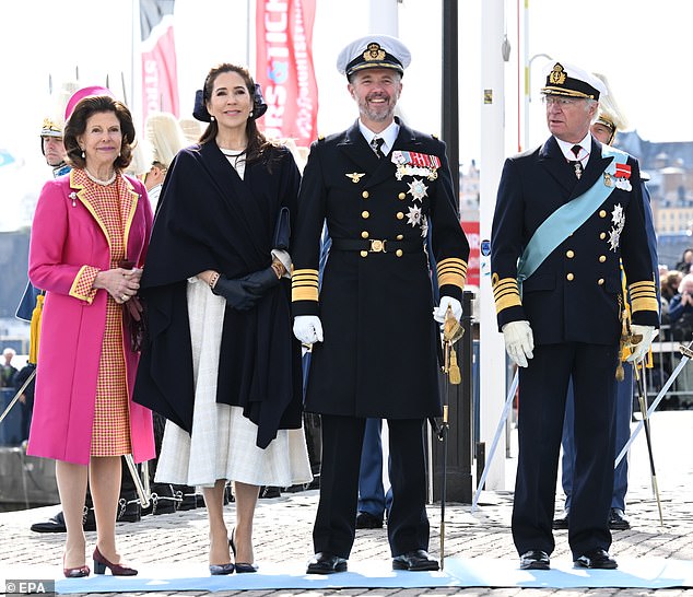 Speculation about the state of Mary and Frederik's (pictured with Carl Gustaf and Silvia) marriage first began after photos emerged of Frederik enjoying an evening out with Mexican socialite Genoveva Casnova in November last year