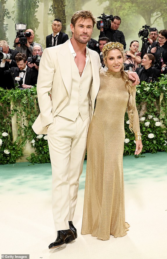 NEW YORK, NEW YORK - MAY 06: (L-R) Chris Hemsworth and Elsa Pataky attends The 2024 Met Gala Celebrating "Sleeping Beauties: Reawakening Fashion" at The Metropolitan Museum of Art on May 06, 2024 in New York City. (Photo by Jamie McCarthy/Getty Images)