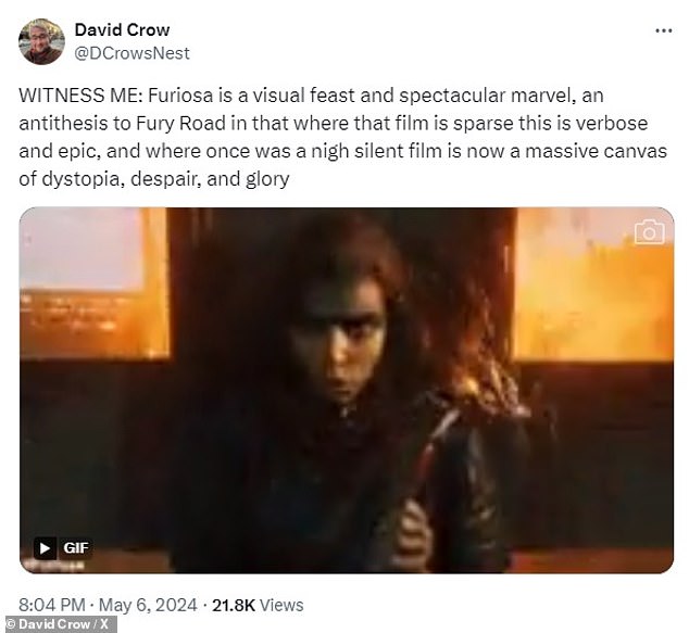 David Crow von Den of Geek erwähnte auch, dass dies nichts mit Fury Road zu tun habe, sondern dass es sich vielmehr um „einen Gegensatz“ zum Film von 2015 handele