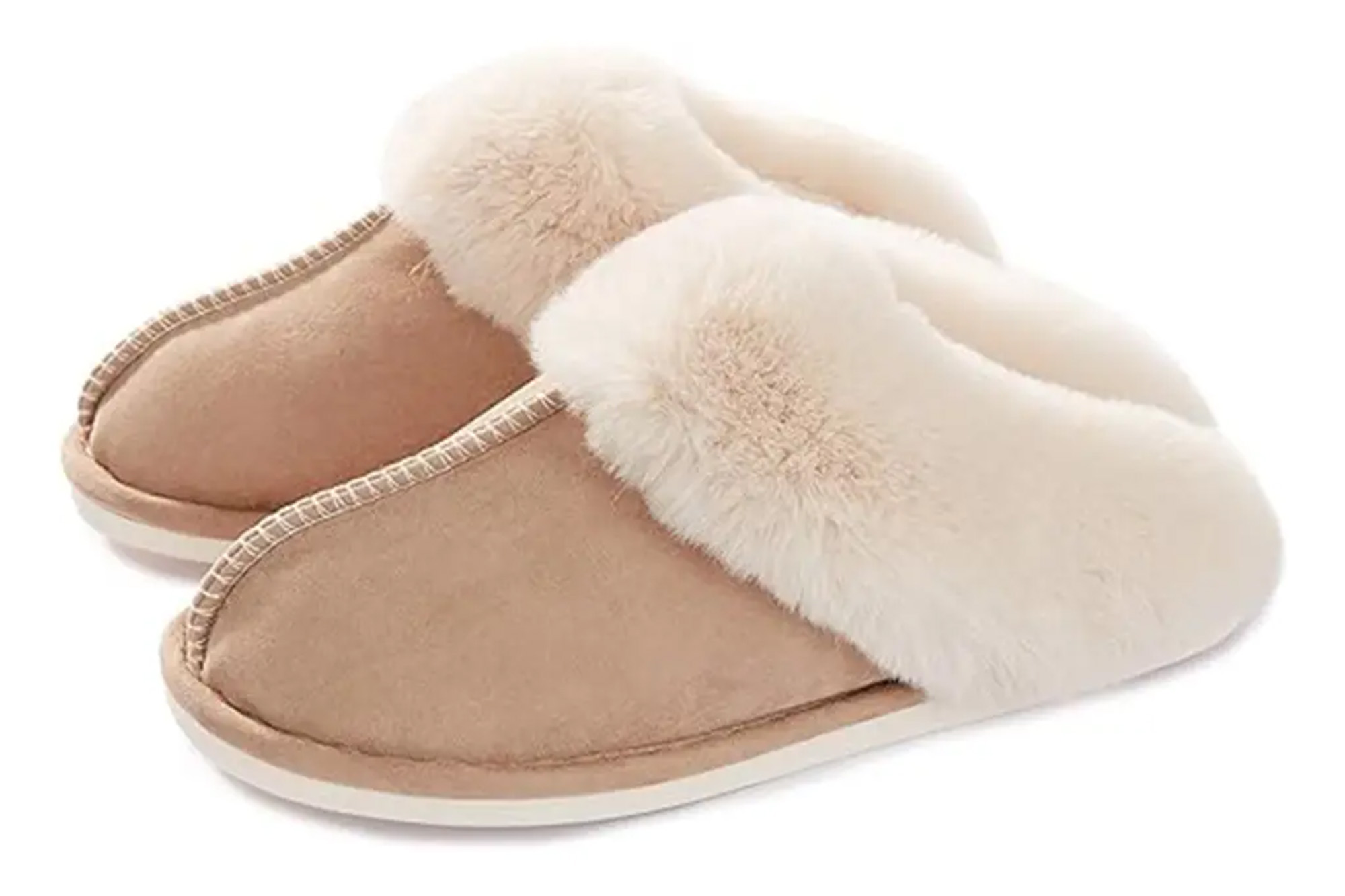 Donpapa memory foam slippers in tan and white shearling