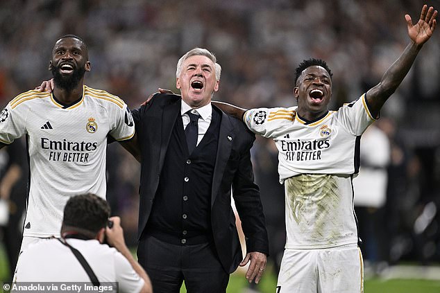 Madrids Trainer Carlo Ancelotti (Mitte) reagierte unterdessen auf die Kommentare von Tuchel und De Ligt