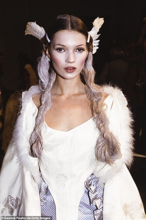 Model Kate Moss pictured in 1993 wearing one of Galliano¿s designs
