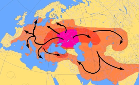 Experts combine data from data from archaeology, anthropology, genetics and linguistics to determine likely migration patterns. A map of the hypothesised Indo–European migrations from 4000–1000 BC