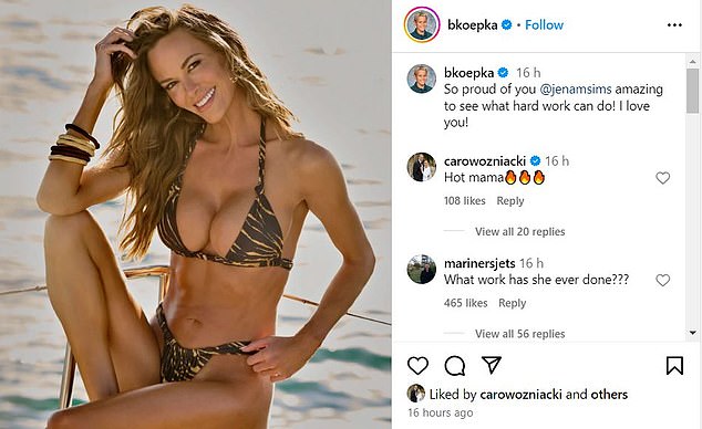 Wozniacki hinterließ auf Instagram einen Kommentar zu Brooks Koepkas Hommage an seine Frau Jena Sims