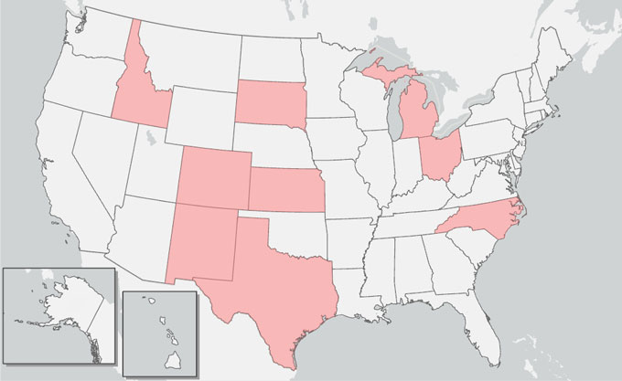A map of the United States showing in which states H5N1 cases in cattle are confirmed