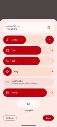 Überlaufmenü für die Lautstärkeregelung von Android 15 Beta 2