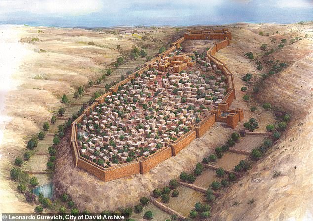 Illustration der Stadtbefestigung aus der Zeit des Ersten Tempels, die in den Tagen von König Usija, etwa 783 bis 742 v. Chr., erbaut wurde
