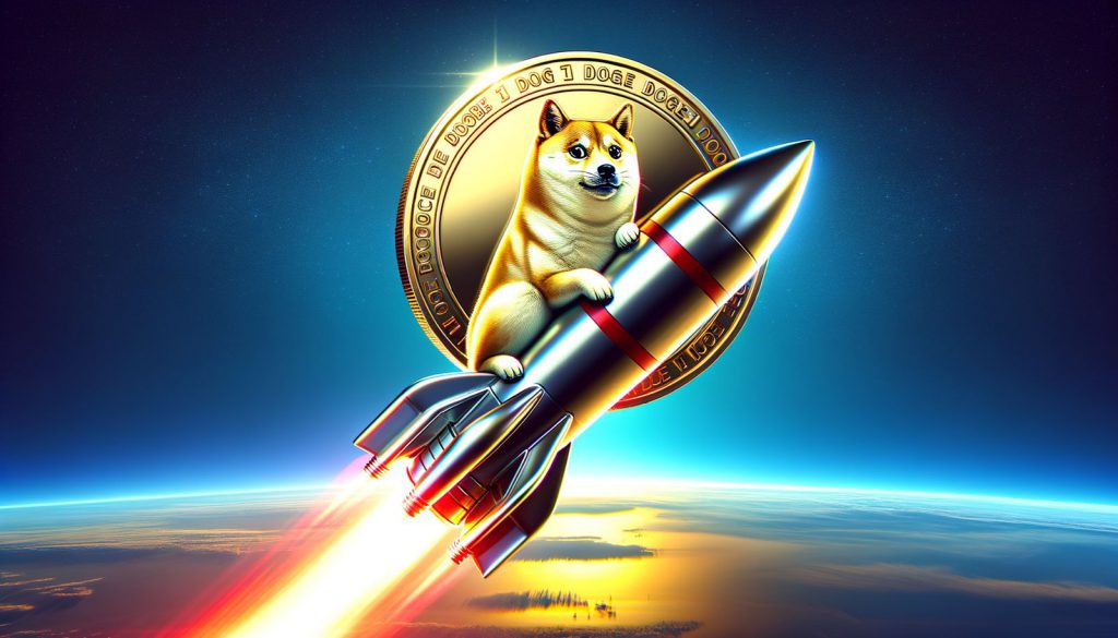 Dogecoin auf einer Rakete