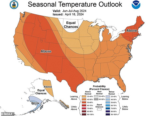 Mindestens 20 Bundesstaaten im Nordosten und Mittleren Westen befinden sich in heißen Zonen, in denen die Temperaturen über dem Normalwert liegen könnten