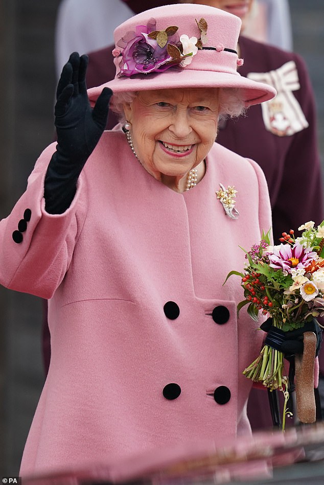 And it would appear Charlotte paid a sweet homage to her late great-grandmother, Queen Elizabeth II (pictured in 2021) , as she posed alongside pale pink flowers named in her honour