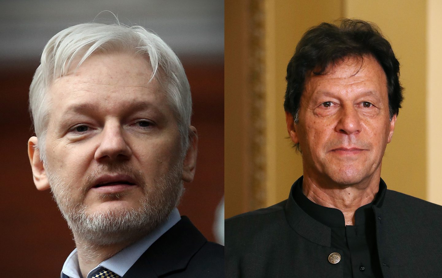 Wikileaks-Gründer Julian Assange (links) und der ehemalige pakistanische Premierminister Imran Khan (rechts)