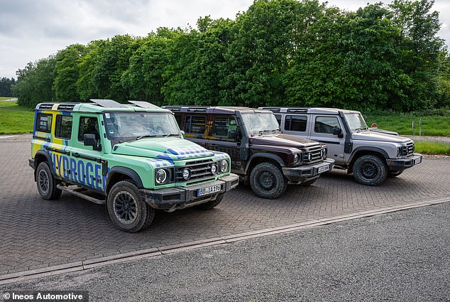 The hydrogen vehicle (left) is exactly the same as the petrol and diesel Grenadiers, except for that bulbus bonnet. The FCEV promises to deliver exactly the same world leading off-roading, without compromise on range like a BEV would