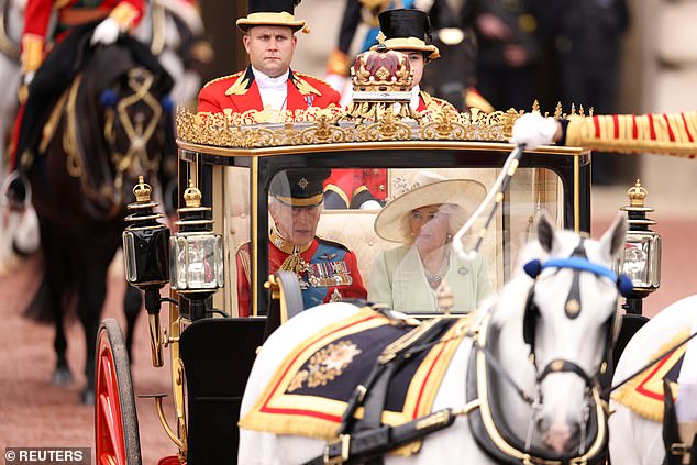 King Charles and Queen Camilla attend Trooping the Colour in London today