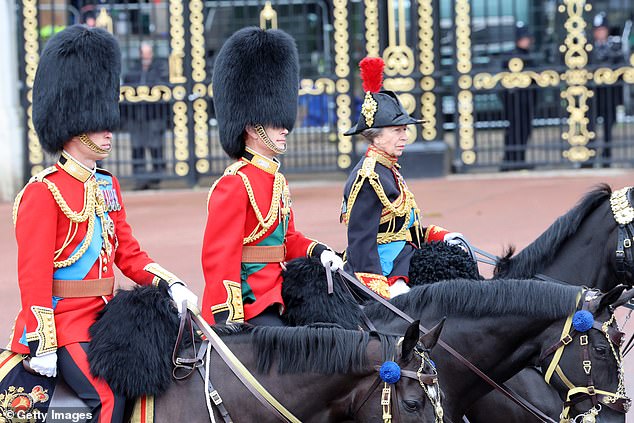 Prince William, Prince Edward and Princess Anne on horseback at Trooping the Colour today