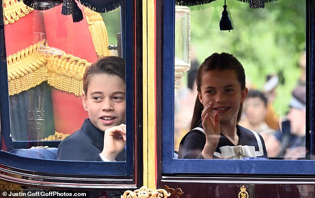 Prince George and Princess Charlotte at Trooping the Colour on The Mall in London today
