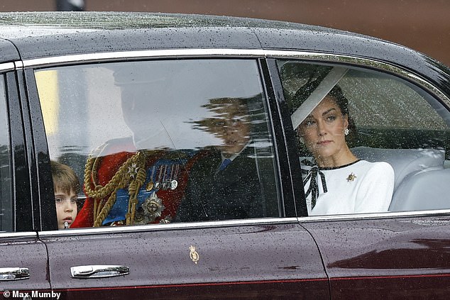 The Princess of Wales with Prince William and their three children in London this morning